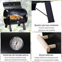 Outsunny Barbecue a Carvão de Mesa Compacta com Termômetro e Alças para Jardim Exterior Campismo 50x35x39 cm Preto(m-5)
