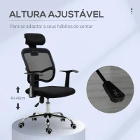Vinsetto Cadeira de Escritório Giratória Ergonômica com Altura Ajustável Função de Inclinação Apoio para a Cabeça e Suporte Lombar 63x62x109-117cm Preto(m-4)