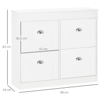 HOMCOM Móvel Sapateira de 4 Portas Estreita com Prateleiras Ajustáveis e Removíveis Capacidade de 16 Pares para Corredor Entrada 98x24x83cm Branco(m-3)