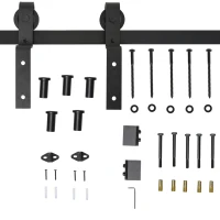 HOMCOM Conjunto de ferragens para porta deslizante dupla Suporta 90 kg 200 cm de comprimento Preto(m-1)