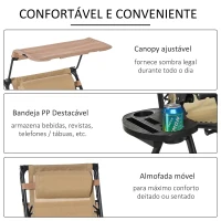 Outsunny Espreguiçadeira de balanço de jardim dobrável reclinável com toldo de proteção solar Estrutura de aço 120x67x102 cm Bege escuro(m-5)