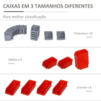 DURHAND Prateleira de Parede Organizador de Ferramentas Prateleiras de Armazenamento com 28 Caixas 95x22x54 cm Cinza e Vermelho(m-5)