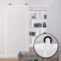 HOMCOM Ferragens para Porta Corredeira Kit de Acessórios para Porta Corredeira de Madeira com Guia de Chão Trilho de Aço de Carbono Branco(m-5)
