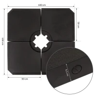 Outsunny Conjunto de 4 Pesos de Base para Chapéu de Sol Preenchível de 80 kg de Água ou 120 kg de Areia 100x100x9,5 cm Preto(m-3)