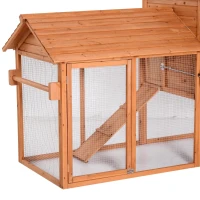 PawHut Galinheiro de Madeira Exterior Gaiola para Galinhas Animais Pequenos com Teto Abatível Caixa Ninho Bandeja Rampa 2 Rodas e 2 Poleiros 213x91x122 cm Madeira(m-9)