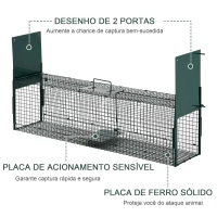 PawHut Armadilha com 2 portas para animais vivos Gaiola de captura de metal com alça 100x25x28 cm Verde escuro(m-7)