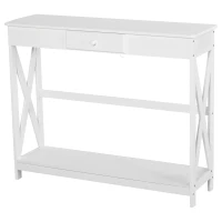 HOMCOM Mesa Consola Clássica com 1 Gaveta e 1 Prateleira de Armazenamento para a Entrada Mesa Auxiliar Sala de Estar Estilo Elegante 100x30x81cm Branco(m-1)