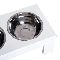PawHut Comedouro Elevado para Cães com Suporte e 2 Tigelas Amovíveis de Aço Inoxidável Alimentador para Animais de Estimação 44x24x15 cm Branco(m-8)