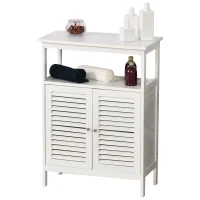 kleankin Armário Casa de Banho com 2 Portas Persianas e Compartimento Aberto Desenho Moderno 60x30x81,6 cm Branco(m-4)