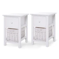 HOMCOM 2 mesas de cabeceira com 1 gaveta e 1 cesto 28x31x45cm Branco(m-1)