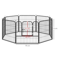 PawHut Parque para animais de estimação com 8 Varas Dobrável com Porta e Dupla Trava 79x79cm  Preto(m-3)