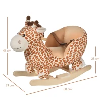 HOMCOM Baloiço para Crianças em Madeira com 32 Canções Cinturão de Segurança Girafa de Pelúcia 60x33x45 cm Marrom Claro(m-3)