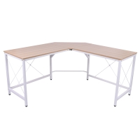 HOMCOM Secretária em Forma de L Secretária para Escritório com Estrutura de Metal Secretária de Canto 150x150x76 cm Branco e Madeira