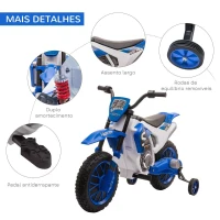 HOMCOM Mota Elétrica para Crianças acima de 3 Anos 12V Mota de Brinquedo Infantil com 2 Rodas de Equilíbrio Velocidade Máx. 8km/h Arranque Suave 106,5x51,5x68cm Azul(m-6)
