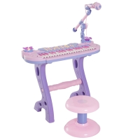 HOMCOM Piano Infantil 37 Teclas Teclado Eletrônico Brinquedo Educacional para Crianças + 3 Anos com Microfone Banco de Luzes e 22 Canções USB/MP3 Karaokê Rosa