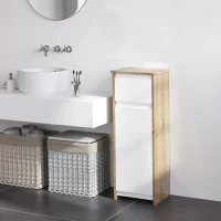 Kleankin Armário Casa de Banho Baixo Armário de Madeira com Gavetas e 2 Prateleiras para Sala de Estar Dormitório Cozinha 32,6x30x90cm Natural e Branco(m-2)