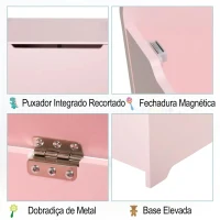 HOMCOM Organizador de Brinquedos Infatil com Tampa Tipo Baú para Crianças Acima de 3 Anos Livros Roupa Brinquedos 60x40x48 cm Rosa(m-5)