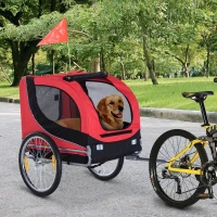 PawHut Reboque de Bicicleta para Cães Reboque de Bicicleta para Animais de Estimação com Bandeira Reflectores 130x73x90cm Vermelho(m-2)