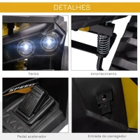HOMCOM Quadriciclo Elétrico 12V para Crianças de 3-5 Anos com Farol Música Pneus de Suspensão Botões Avance e Retrocesso Veículo Elétrico a Bateria 100x65x73cm Amarelo(m-7)