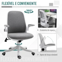 Vinsetto Cadeira de Escritório Giratória Função de Inclinação Altura Ajustável Ergonômica com Apoio de Braço Elevavel Carga 120 kg 62,5x60x94-104cm Cinza(m-6)