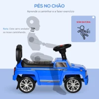 HOMCOM Carro Andador para Bebé de 18-36 Meses Carro sem Pedais com Faróis Música Buzina Compartimento de Armazenamento e Encosto Alto 68x30,5x41,5cm Azul(m-6)