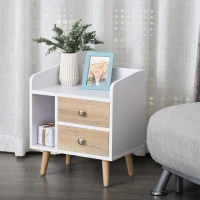 HOMCOM Mesa de Cabeceira com 2 Gavetas Grandes 1 Prateleira Aberta e Pés Elevados Estilo Nórdico 43x30x49 cm Branco e Madeira(m-2)