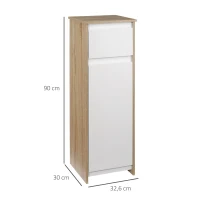 Kleankin Armário Casa de Banho Baixo Armário de Madeira com Gavetas e 2 Prateleiras para Sala de Estar Dormitório Cozinha 32,6x30x90cm Natural e Branco(m-3)