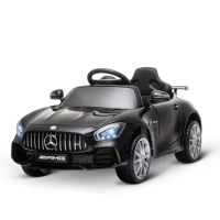 HOMCOM Carro elétrico para crianças de 3-5 anos Mercedes GTR licenciado Bateria 12V com controle remoto Música Faróis Porta dupla de abertura Carga 25kg 105x58x45 cm Preto(m-1)
