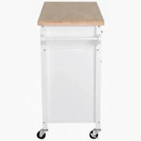 HOMCOM Ilha de Cozinha com Rodas com Gavetas Suporte para Garrafas Armários e Prateleira 113x45x89 cm Branco e Madeira(m-11)