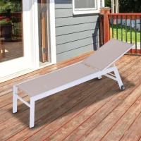 Outsunny Espreguiçadeira de Jardim com Encosto Reclinável 5 Posições em Alumínio e Textilene Carga 120 kg 169x65x102 cm Bege(m-8)