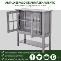 HOMCOM Aparador Vitrina Multifuncional para Entrada Cozinha Salas de Estar Aparador com Prateleiras 2 Portas e Anti-Tombo 80x28x84cm Cinza(m-5)