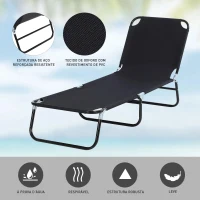 Outsunny Espreguiçadeira dobrável reclinável com ângulo ajustável de 3 posições para exterior carga 120 kg 190x56x28 cm Preto(m-5)