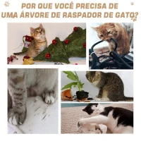PawHut Árvore para gatos  com  Corda de Brincar Placa de Madeira e Revestido de Pêlo- Castanho - 30x55x96cm(m-7)