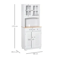 HOMCOM Armário de cozinha  Armário aparador com 2 portas  2 gavetas e prateleira aberta para microondas 68x39,5x170 cm branco(m-3)