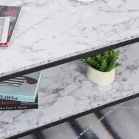 HOMCOM Mesa de Centro com Prateleira Mesa de Café Minimalista Imitação de Mármore Estrutura de Metal 106x50x47cm Branco e Preto(m-10)