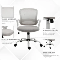 Vinsetto Cadeira de Oficina Ergonômica Basculante com Altura Ajustável Assento Giratório 360° Suporte Lombar e Malha Transpirável 61x61x89-99cm Cinza e Branco(m-8)