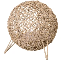 PawHut Cama para Gatos em Vime Sintético com Base de Tripé Almofada com Pelúcia e Algodão Suave Desenho Elevado Ø52x58 cm Madeira(m-10)