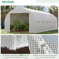 Outsunny Estufa Tipo Túnel 595x300x200cm Estufa de Jardim Grande com 12 Janelas e Porta Enrolável com Zíper para Cultivo de Plantas Branco(m-5)