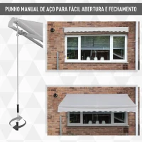 Outsunny Toldo Manual 3,5x2,5 m de Alumínio Toldo de Varanda Pátio com Manivela Resistente a Água Proteção Solar UV Branco(m-5)