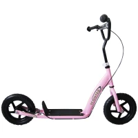HOMCOM Trotinete para Crianças acima de 5 anos Scooter de 2 Rodas Grandes de 12 Polegadas com Freio e Guidão Ajustável em Altura Carga Máx. 100kg 120x52x80-88cm Rosa(m-8)