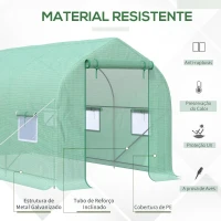Outsunny Estufa Tipo Túnel 400x200x200cm Estufa de Jardim com 6 Janelas Transpiráveis e Portas Enrolável com Zíper para Cultivo de Plantas e Verduras Verde(m-4)
