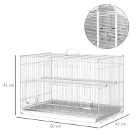 PawHut Gaiola para pássaros 60x41x41cm Aviário com 2 poleiros e 3 portas para pássaros pequenos Canários Papagaios de metal branco(m-3)
