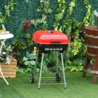 Outsunny Barbecue a Carvão com Rodas e Prateleira e Tampa para Jardim Exterior Campismo 46x52,5x76cm Vermelho e Preto(m-2)