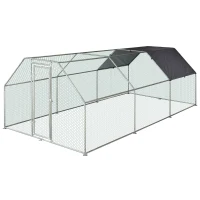PawHut Galinheiro ao ar livre Gaiola para aves domésticas de metal galvanizado com fechadura e cobertura Oxford 280x570x195cm(m-1)