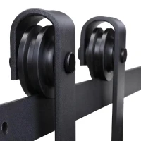 HOMCOM 200cm/6.6T Ferragens para Porta Corredeira Tipo Flecha Kit de Acessórios para Porta Corredeira de Madeira com Guia de Chão Trilho Aço de Carbono Preto(m-7)