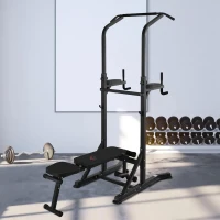 HOMCOM Estação de Musculação Torre de Treinamento Altura Ajustável com Barra de Flexões e Banco Dobrável para Fitness em Casa Academia Carga 150kg 99x178x230cm Preto(m-2)