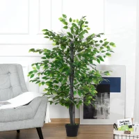 Outsunny Ficus artificiais com 145 cm de altura 756 folhas com vaso para decoração interior e exterior verde(m-9)