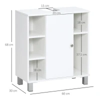 Kleankin Armário Casa de Banho Móvel para Lavatório de Madeira com 5 Compartimentos Abertos 1 Porta Desenho Compacto Moderno 60x30x68cm Branco(m-3)