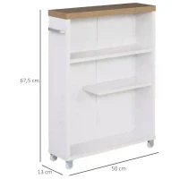 Kleankin Armário de casa de banho auxiliar Carrinho de armazenamento de 3 prateleiras com rodas e alça lateral 50x13x67,5 cm Branco(m-3)