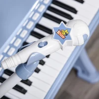 HOMCOM Piano Elétrico Infantil de 37 Teclas Conjunto de Piano com Microfone Banco Luzes e 22 Canções USB/MP3/Bluetooth Karaokê 53,5x27x63cm Azul(m-7)
